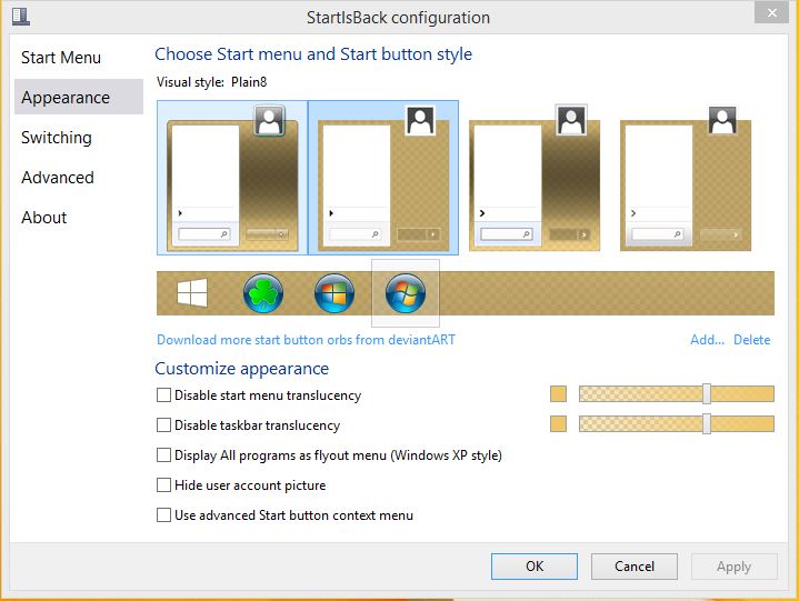 butonul de start in windows 8.1